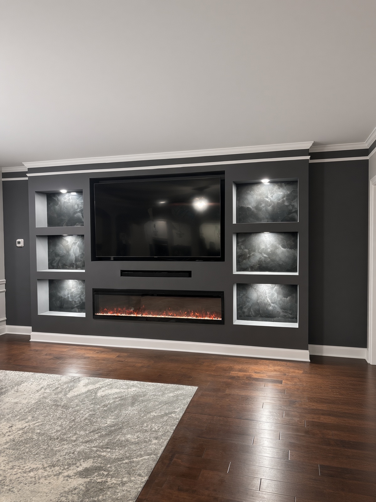 Charcoal Media Wall With Recessed Niches in Grayson