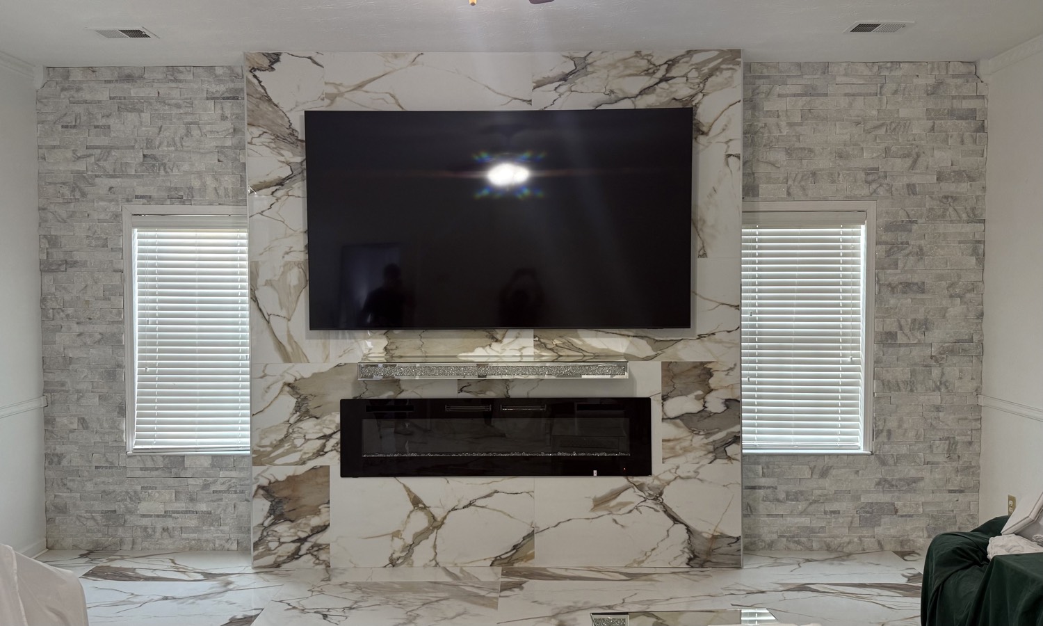 Ceramic And Stacked Stone Media Wall in Douglasville